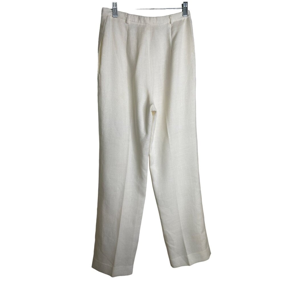 Jones New York Womens White Linen Blend Fly Front Straight Leg Pants Size 12 90s - Picture 2 of 8